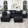 97.5" Leather L Shaped Couch Set Black, Modular Sectional Couches by Topcomfy