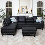 97.5" Leather L Shaped Couch Set Black, Modular Sectional Couches by Topcomfy