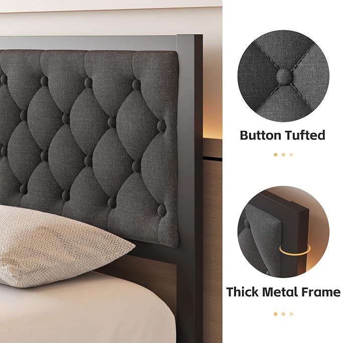 Fluest Queen Bed Frame with Headboard Linen Upholstered Bed Frame Platform - Image 4