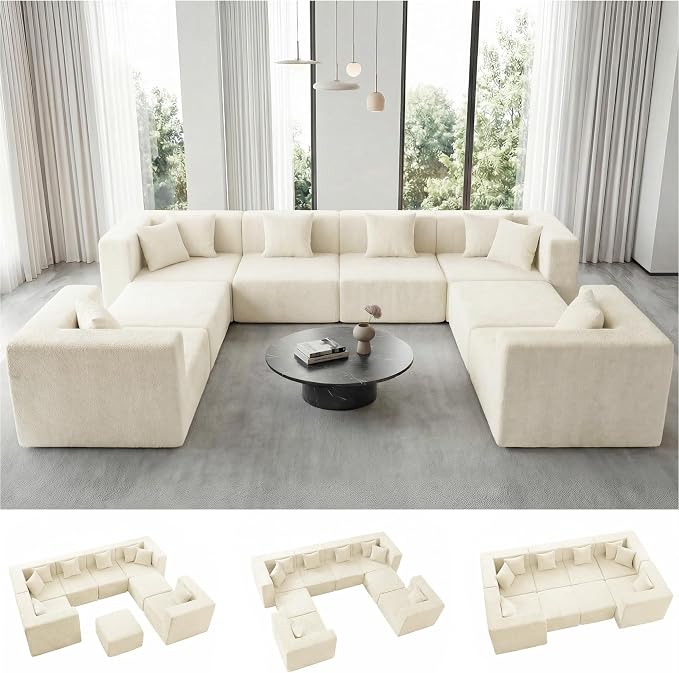 MONVANE Modular Sectional Sofa, Oversized 8 Seat Convertible U Shaped Couch by MONVANE