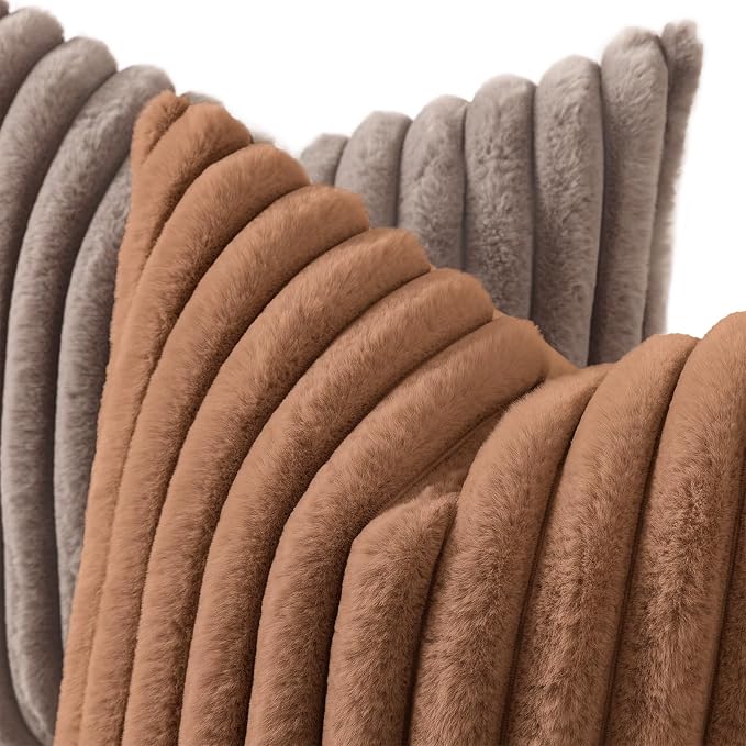 decorUhome Fall Faux Fur Throw Pillow Covers 26x26 Set of 2 Brown | Decorative - Image 2