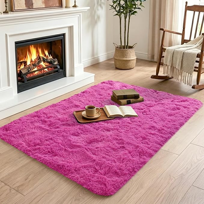 Noahas 2x3 Hot Pink Fluffy Soft Area Rug Non-Slip - Image 4