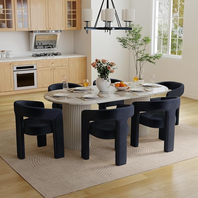 BESTANO Set of 4 Modern Velvet Fabric Upholstered Dining Chairs - Image 6
