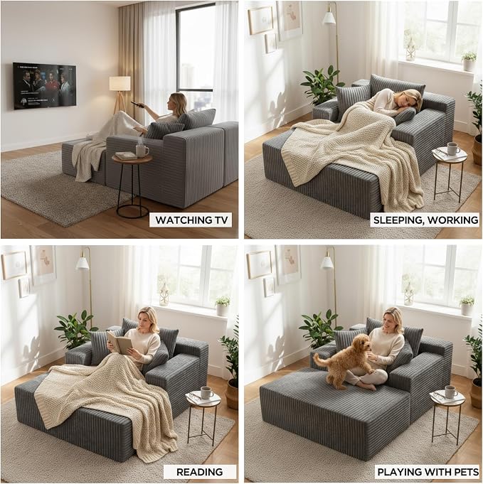 Sytopia Chaise Lounge with Armrests, Oversized Sofa Bed with 3 Pillows - Image 6