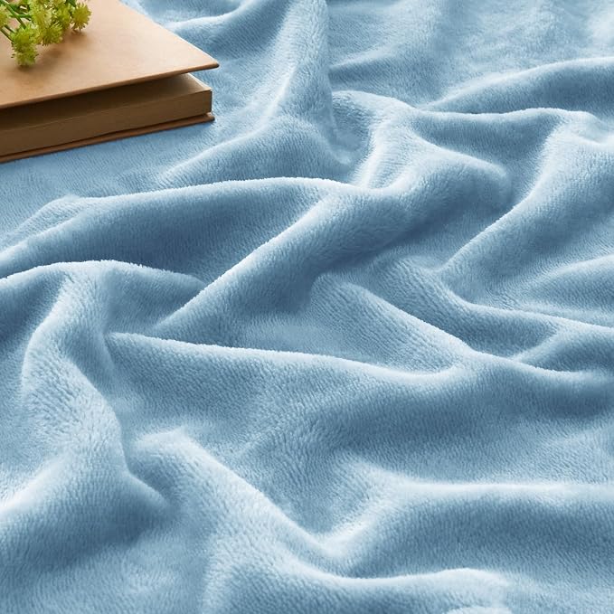 BEDELITE Fleece Blanket Soft Queen Size Bed Blanket Washed Blue 90"x90" | Ultra - Image 4
