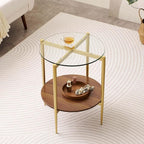 LumFurn Round Glass End Table, Mid-Century Modern Design Sofa Table by LumFurn