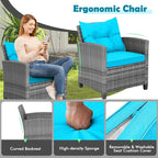 COSTWAY 3PCS Patio Furniture Set, PE Rattan Wicker Sofa w/Washable Cushion and - Image 5