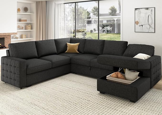 HONBAY Sectional Couch with Pull Out Bed, Sectional Sleeper Sofa with Storage - Image 8