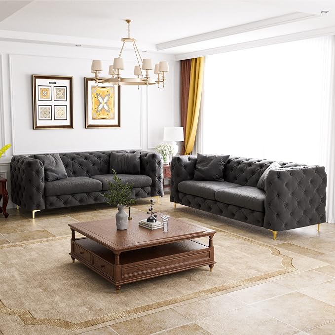 DAMAIFROM 75" Sofa Couch Mid Century Modern Velvet Couch Tufted Button Sofa - Image 3
