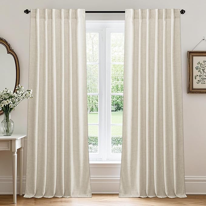 RYB HOME Linen Semi Sheer Curtains 63 inch Length by RYBHOME