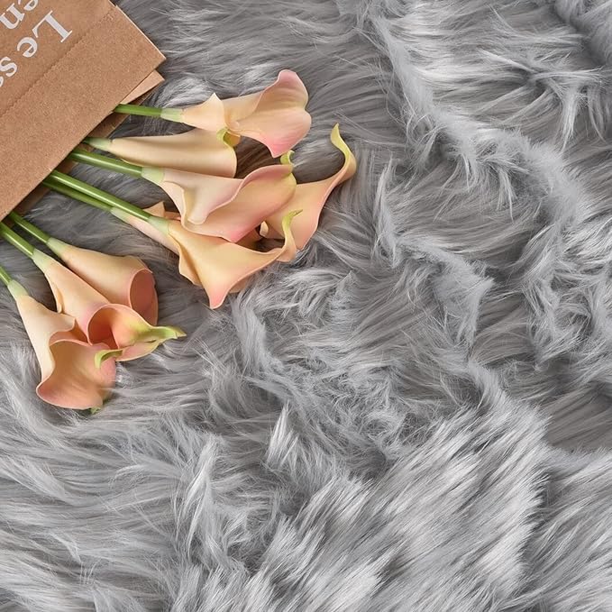 Latepis Grey Faux Fur 7'10"x9'10" Area Rug, Soft Plush Faux Fur Sheepskin Rugs - Image 6
