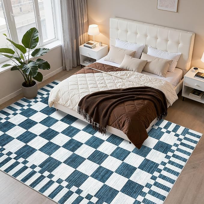 GarveeHome Blue and White Checkered Rug 5x7 Area Rugs Washable 5x7 Rug | - Image 10