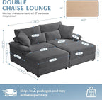 SUNWAVE 74" W Double Chaise Lounge Chair Indoor, Oversized Loveseat - Image 2