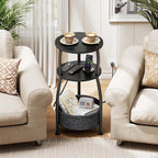 Round Side Table with Power Outlets, Small Coffee Table with S Basket, Space - Image 4