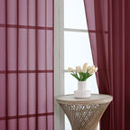 Sheer Curtains 84 Inches Long 2 Panels Set, Burgundy Sheer Curtain - Image 2