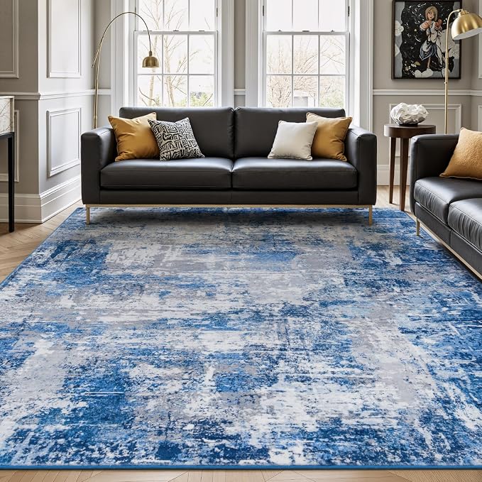 Rugflix 8x10 Area Rugs for Living Room, Washable Blue Grey Large Rug | Machine by RugflixAreaRugs