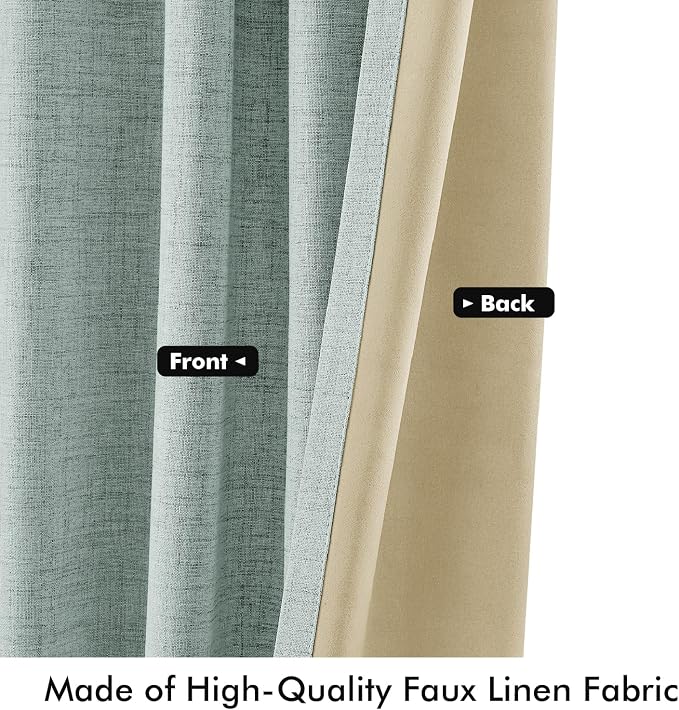 MIULEE 100% Blackout Linen Curtains 42 x 90 Inch Seafoam Green 2 Panels | - Image 6