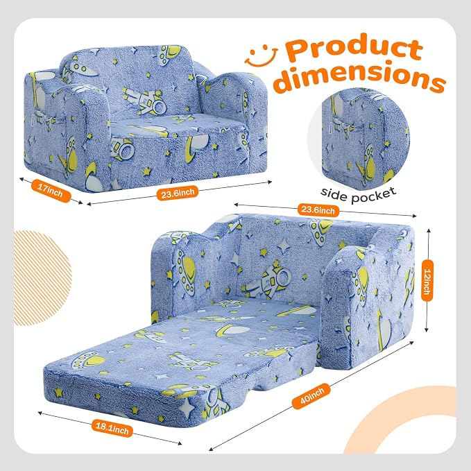 MeMoreCool Glowing Rocket Kids Chair, Glow-in-the-Dark Space Kids Couch - Image 2