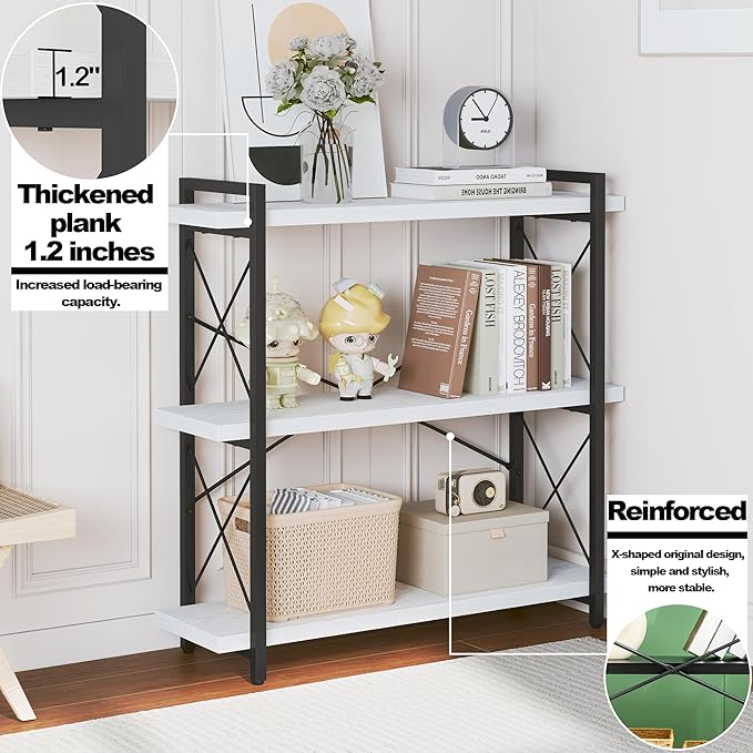 HCHQHS Bookshelf, 3-Tier Industrial Bookcase, Open Book Shelf, Freestanding - Image 4