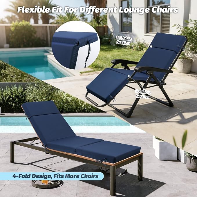 2 Pcs Outdoor Chaise Lounge Cushion 72" x 21" x 3", 4-Section Folding Patio - Image 6