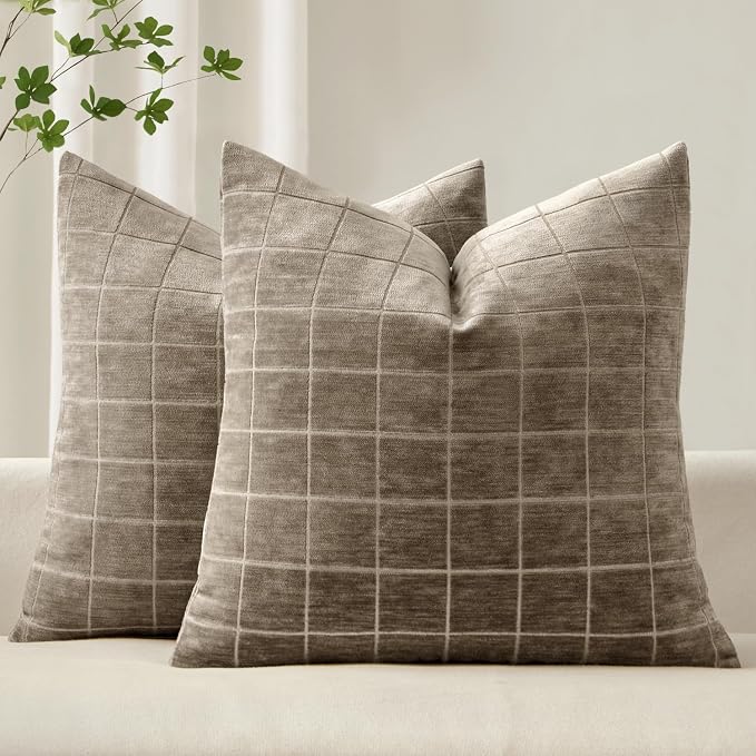 MIULEE Decorative Chenille Check Throw Pillow Covers Vintage Plaid Couch by MIULEE