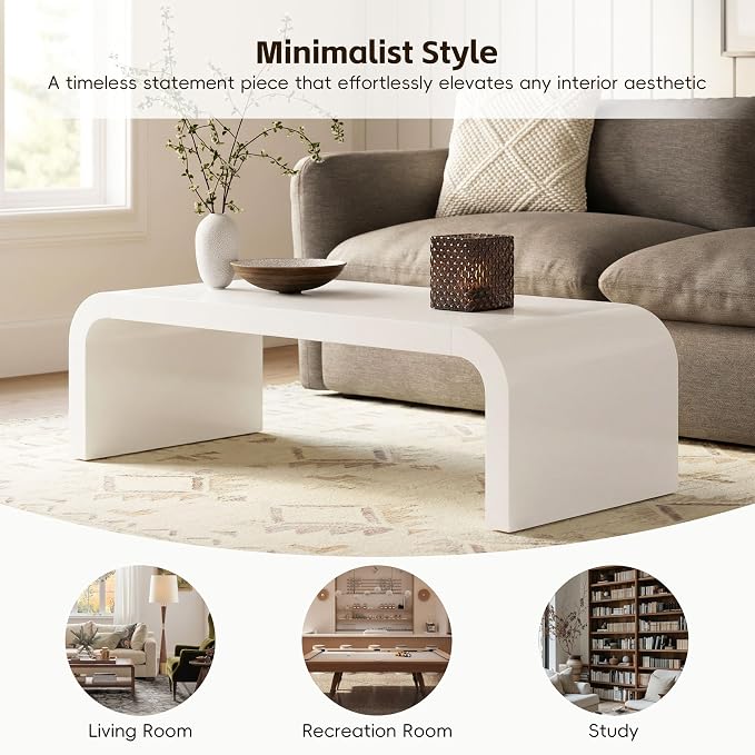 Modern Curved Coffee Table, 47.2’’ Minimalist Waterfall Center Table - Image 5