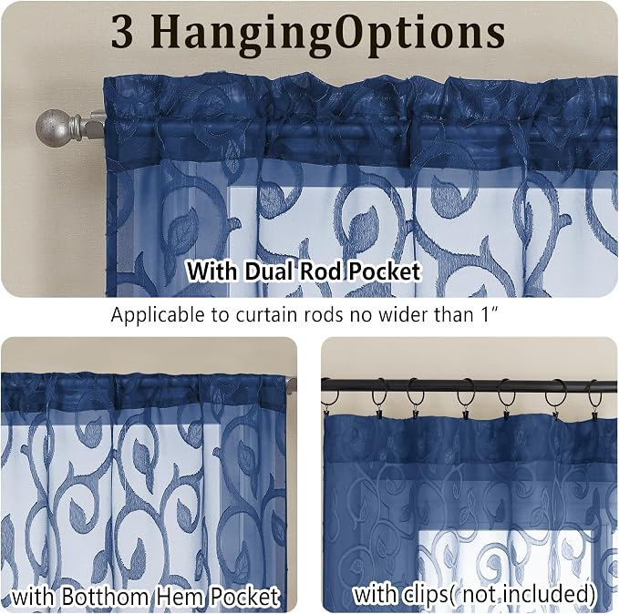Furman Cafe Curtains 45 Inch Length 2 Panels Set, Elegant Geometric Jacquard - Image 3