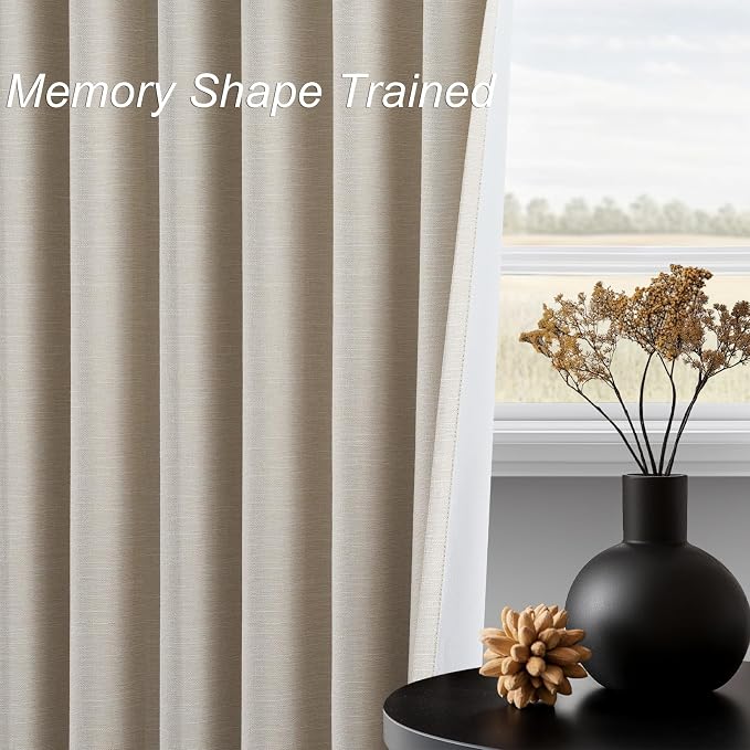 Topfinel Beige White Linen Blackout Curtains 63 Inches Long 2 Panels - Image 5