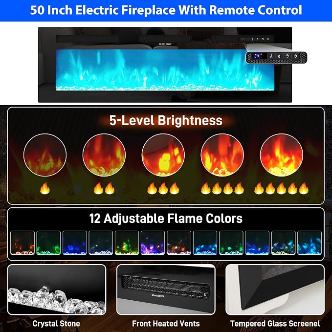 chartustriable 81IN LED TV Stands w/50 inch Fireplace Power Outlet - Image 4
