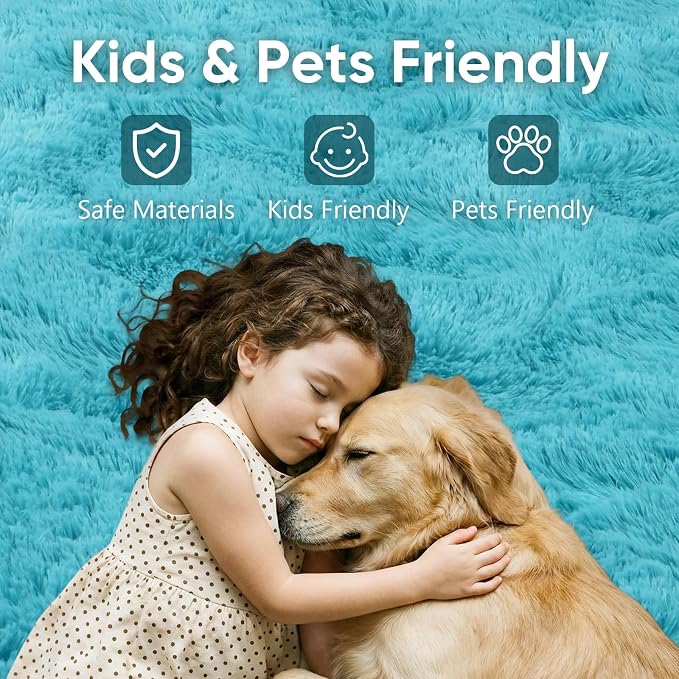 Noahas 8x10 Extra Large Blue Fluffy Soft Area Rug Non-Slip - Image 7