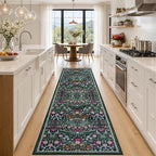 PLHXFR 2.6x10 Washable Runner Rug：Floral Indoor Kitchen Carpet Dark Green | by PLHXFRSoftAreaRugs
