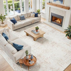 10x14 Area Rug for Living Room Bedroom: Non-Slip Modern Beige White | Machine by Oriannal