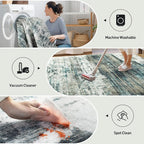 2'6''x8' Runner Rugs Washable Rug:Modern Abstract Hallway Teal Green Carpet | - Image 2