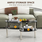 Tangkula Glass Coffee Table, 2-Tier Modern Oval Smooth Glass Tea Table End Table - Image 6