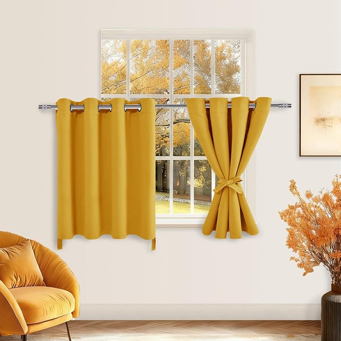 Blackout Curtains for Bedroom, Mustard Yellow 52 x 30 Inch 2 Panels | Thermal - Image 7