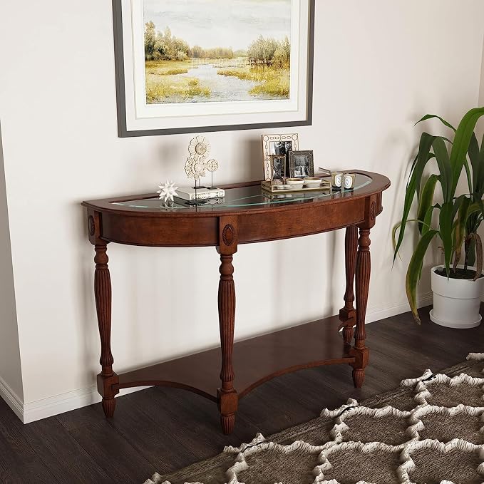 PADMA HOUSE Traditional Solid Wood Semi-Circle Sofa Table - Image 3