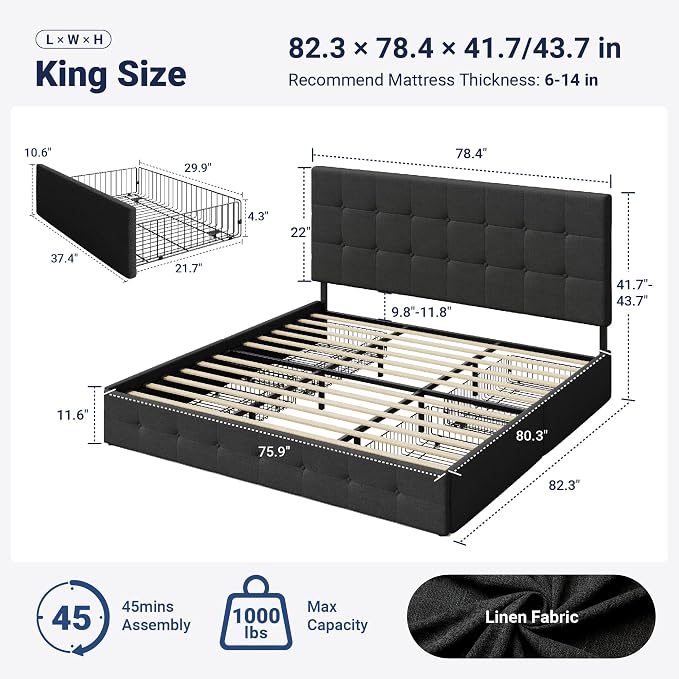 Allewie Upholstered King Size Platform Bed Frame - Image 2