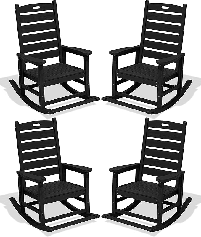 SERWALL Outdoor Rocking Chair Set of 4, Oversized HDPE Patio Rocking Chair by SERWALL