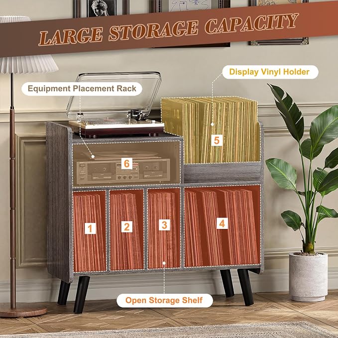 Record Player Stand, Large Record Player Table Cabinet - Image 4