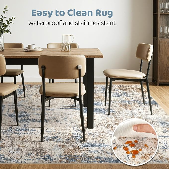 LOONGRUG Area Rug 5x7 Washable Neutral Modern Living Room Rugs Blue Tan | - Image 6