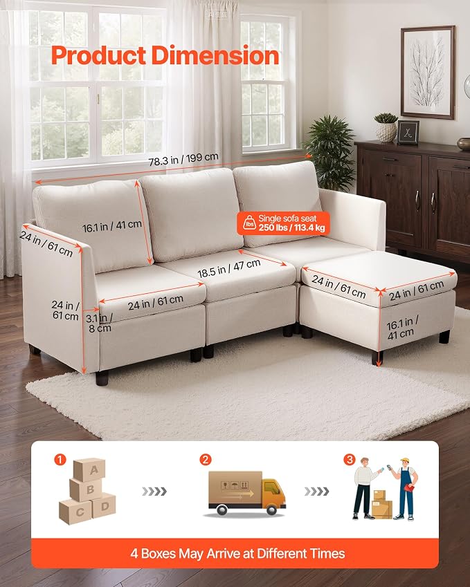 VEVOR Modular Sectional Sofa, 3-Seater Modular Sofa - Image 4