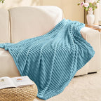 BEDELITE 3D Ribbed Washed Blue Fleece Throw Blanket - Image 8