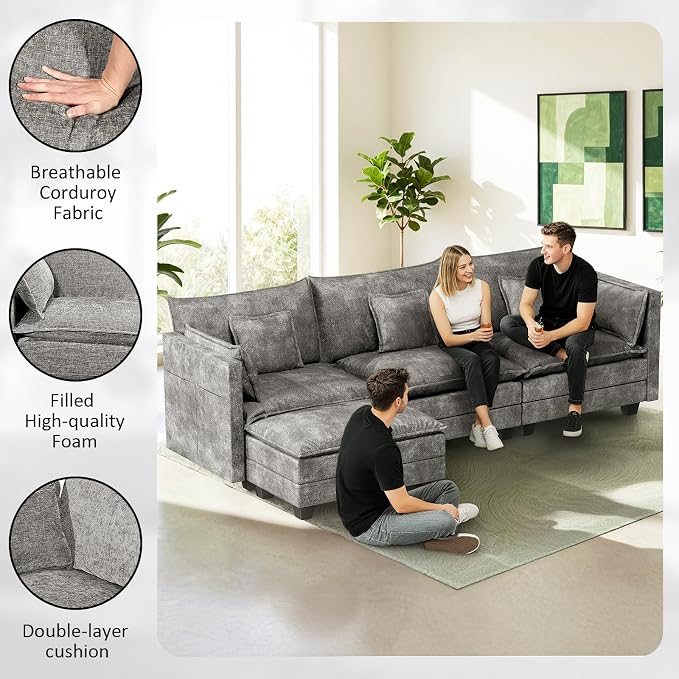 LEVELEVE 112.5" L-Shape Modular Sofa - Image 5