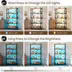 Vlsrka Wooden Bookshelf with Lights, 5 Tier Bookshelf with Storage, Tall - Image 4