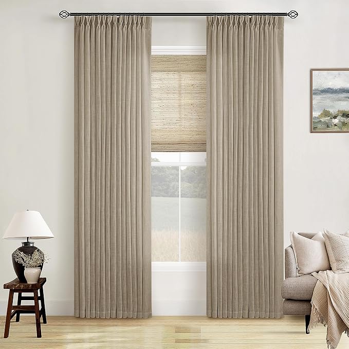 Greige 80 Inches Long Pinch Pleat Light Filtering Linen Window Curtains | Linen by Twodrapes