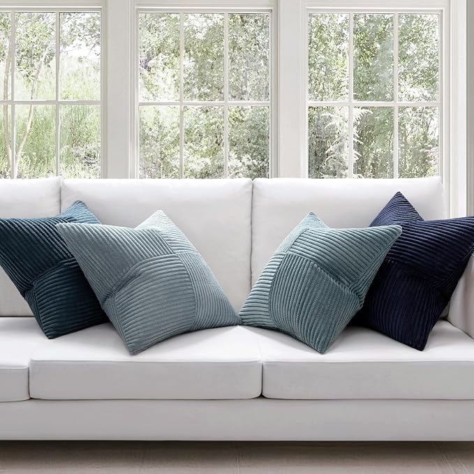 MIULEE Dusty Blue Navy Farmhouse Throw Pillow Covers 18x18 Inch Set of 4 Boho - Image 2