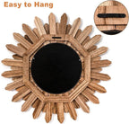 Emfogo Wall Mirror 21 inch Rustic Wood Sunburst Boho Mirror Wall Decor Home - Image 5