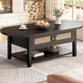 LVB Rattan Coffee Table, Boho Wood Living Room Table by LVB