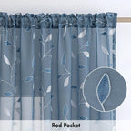 MIULEE Stone Blue Sheer Curtains 2 Panels Leaf Patterned, W52 x L96 | - Image 6