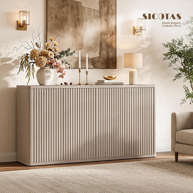 SICOTAS Buffet Cabinet with Storage Accent Sideboard with 8 Doors 132.6" Fluted - Image 7
